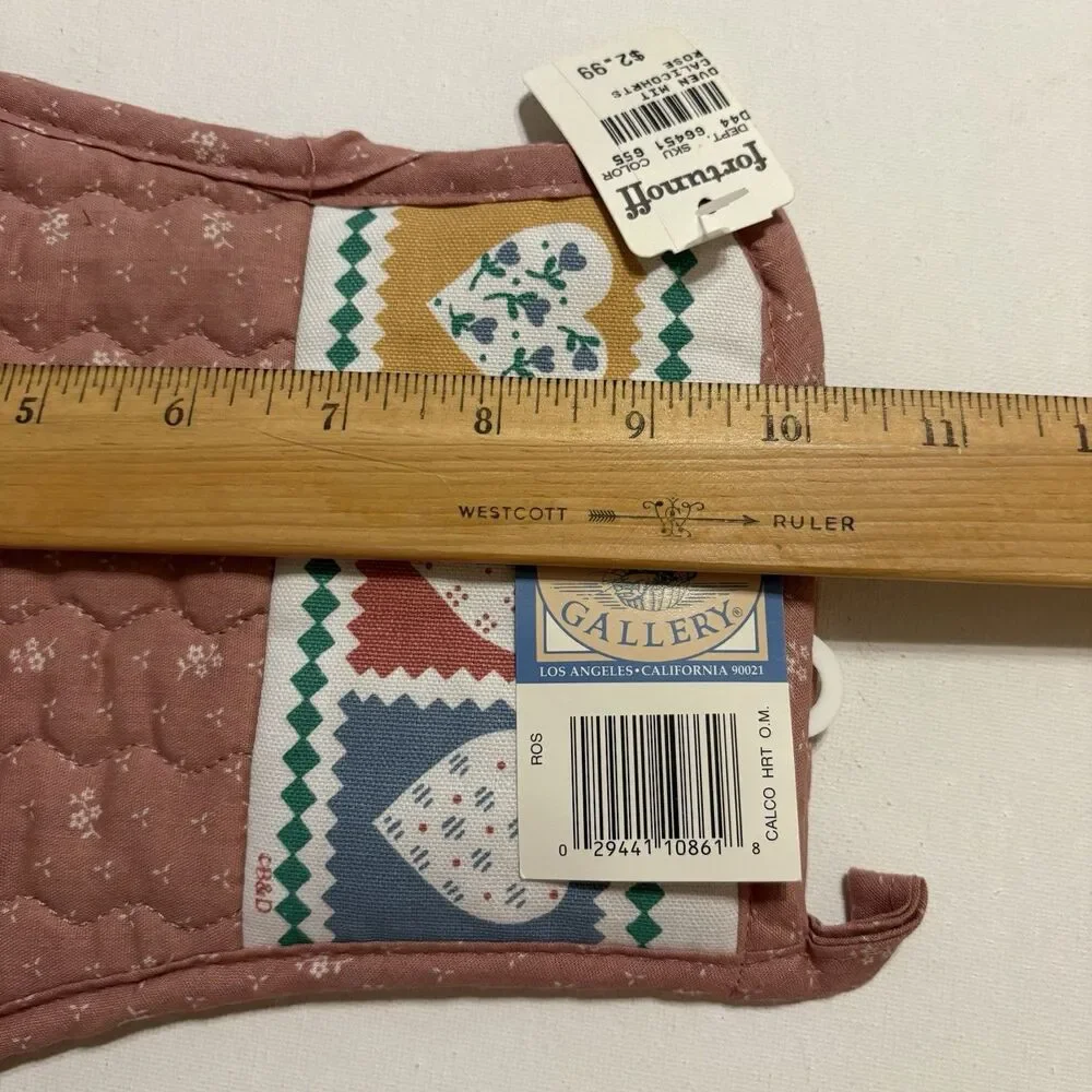 Pot Holder Mitt NOS Fortunoff Cottagecore Country Retro Pink Quilted Hearts 80s